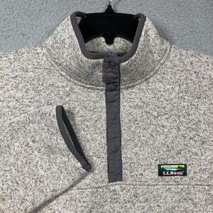 LL Bean Pullover Sweater Mens L Beige Fleece Snap Neck Outdoors Slightly Fitted